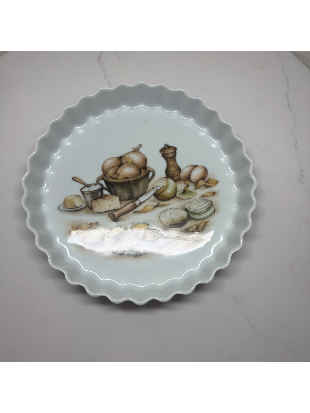 Vintage Pillivuyt France Porcelain Fluted Quiche Tart Dish Onion Pattern28.03.27